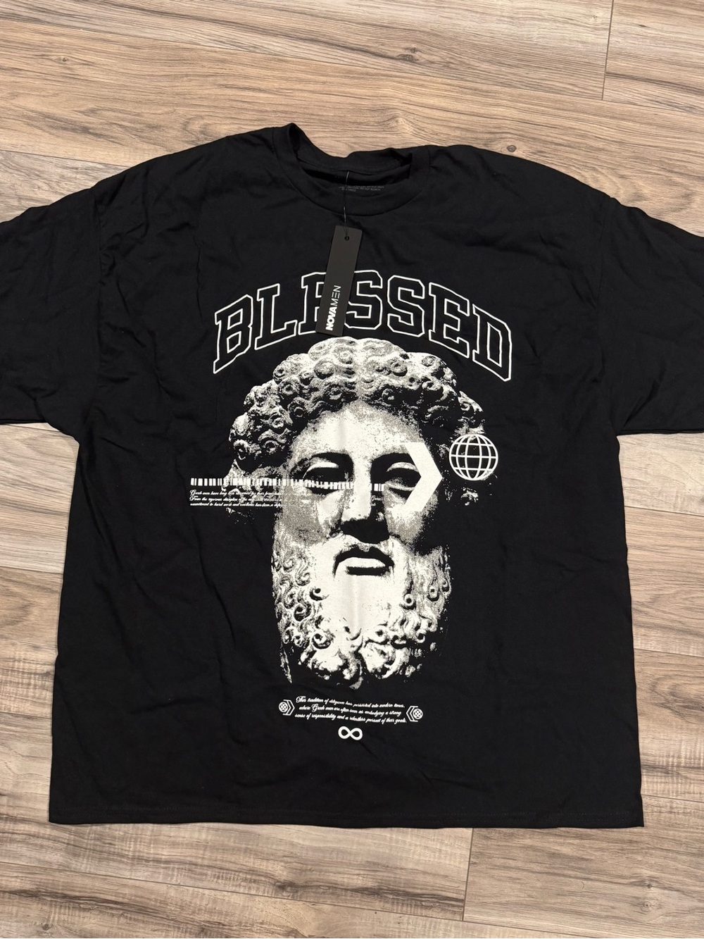 Fashion Nova Black Men's 'BLESSED' Graphic Tee with White Sculpted Face